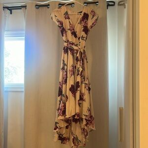 Lulu’s French Countryside Blush Floral Print High-Low Dress, size XS